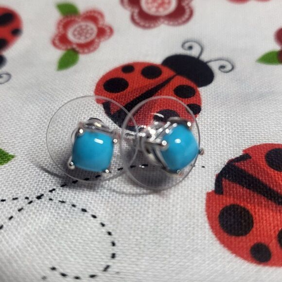 Sleeping Beauty Turquoise Solitaire Sterling Silver Stud Earrings - Picture 5 of 6